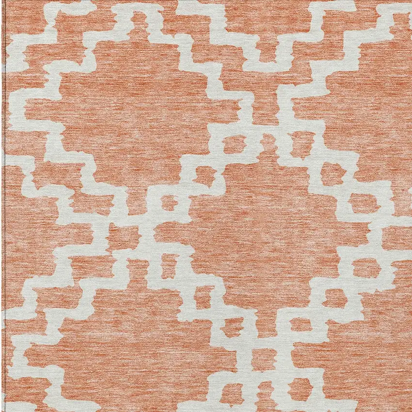 Salmon And Ivory Geometric Washable Indoor Outdoor Area Rug Photo 5