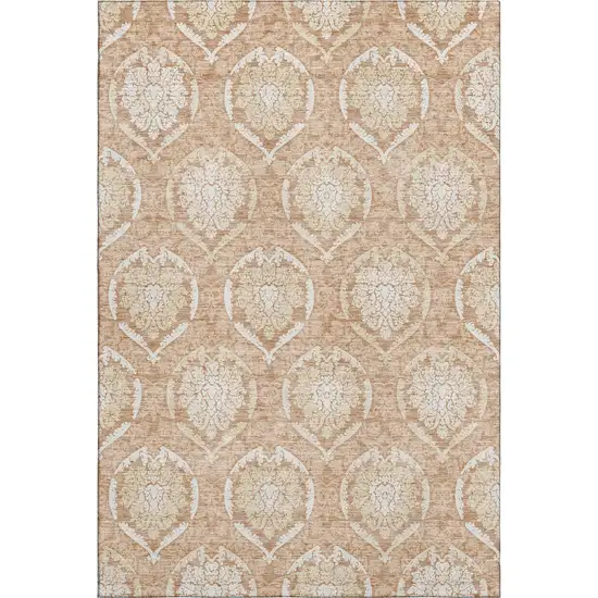 Salmon And Ivory Medallion Washable Area Rug With UV Protection Photo 1
