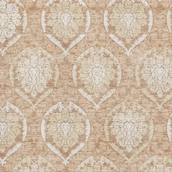 Salmon And Ivory Medallion Washable Area Rug With UV Protection Photo 3