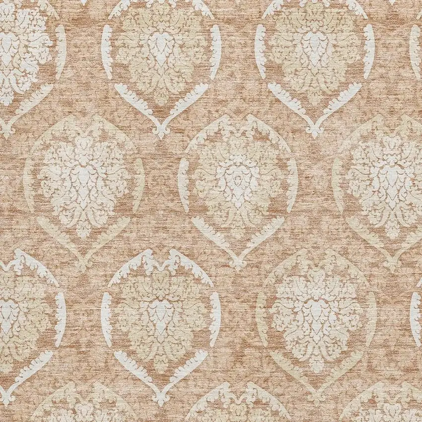 Salmon And Ivory Medallion Washable Area Rug With UV Protection Photo 3