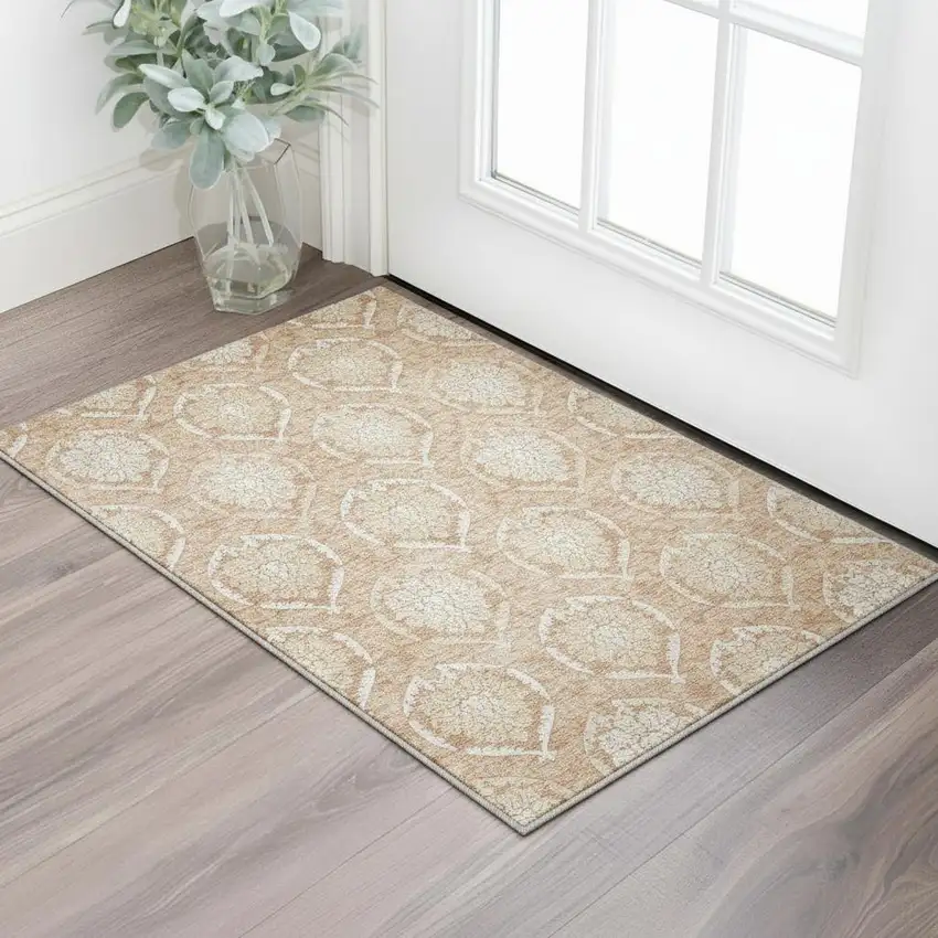 Salmon And Ivory Medallion Washable Area Rug With UV Protection Photo 2