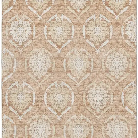 Salmon And Ivory Medallion Washable Area Rug With UV Protection Photo 4