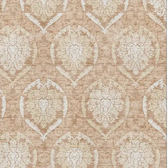 Salmon And Ivory Medallion Washable Area Rug With UV Protection Photo 3