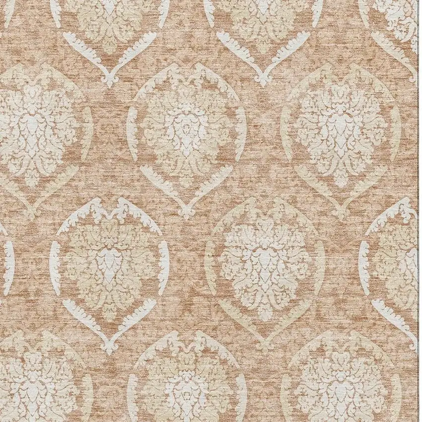 Salmon And Ivory Medallion Washable Area Rug With UV Protection Photo 3