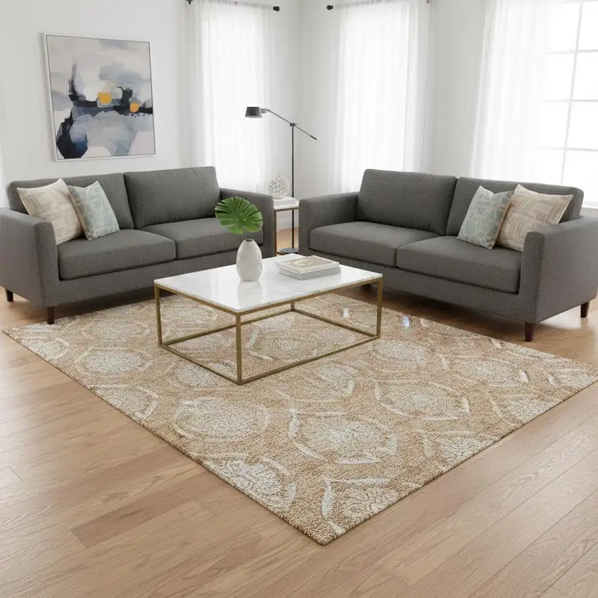 Salmon And Ivory Medallion Washable Area Rug With UV Protection Photo 2