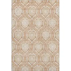 Photo of Salmon And Ivory Medallion Washable Area Rug With UV Protection