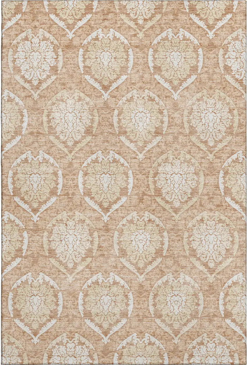 Salmon And Ivory Medallion Washable Area Rug With UV Protection Photo 1