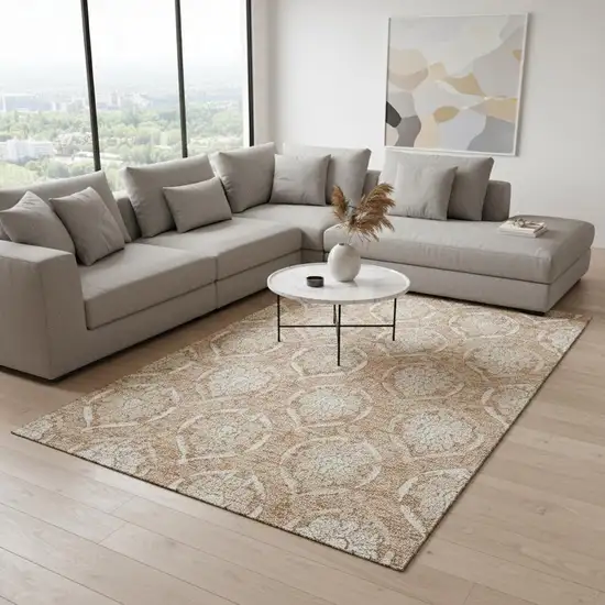 Salmon And Ivory Medallion Washable Area Rug With UV Protection Photo 2