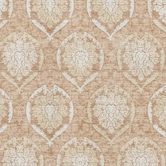 Salmon And Ivory Medallion Washable Area Rug With UV Protection Photo 3
