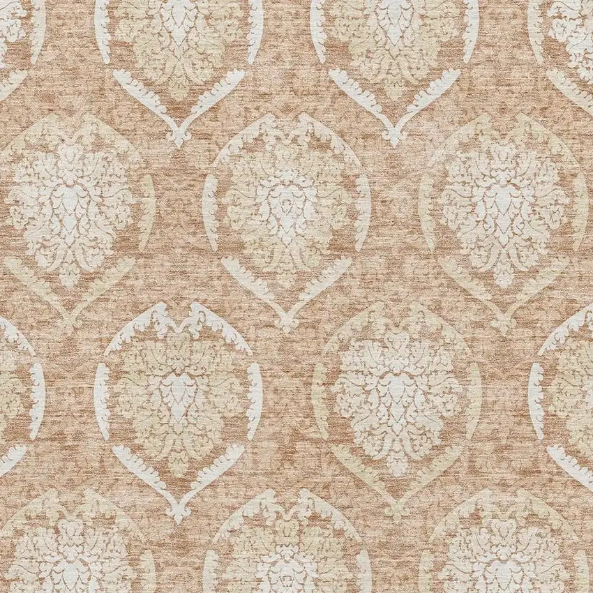Salmon And Ivory Medallion Washable Area Rug With UV Protection Photo 3