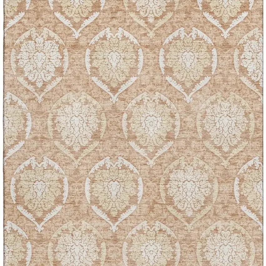 Salmon And Ivory Medallion Washable Area Rug With UV Protection Photo 4