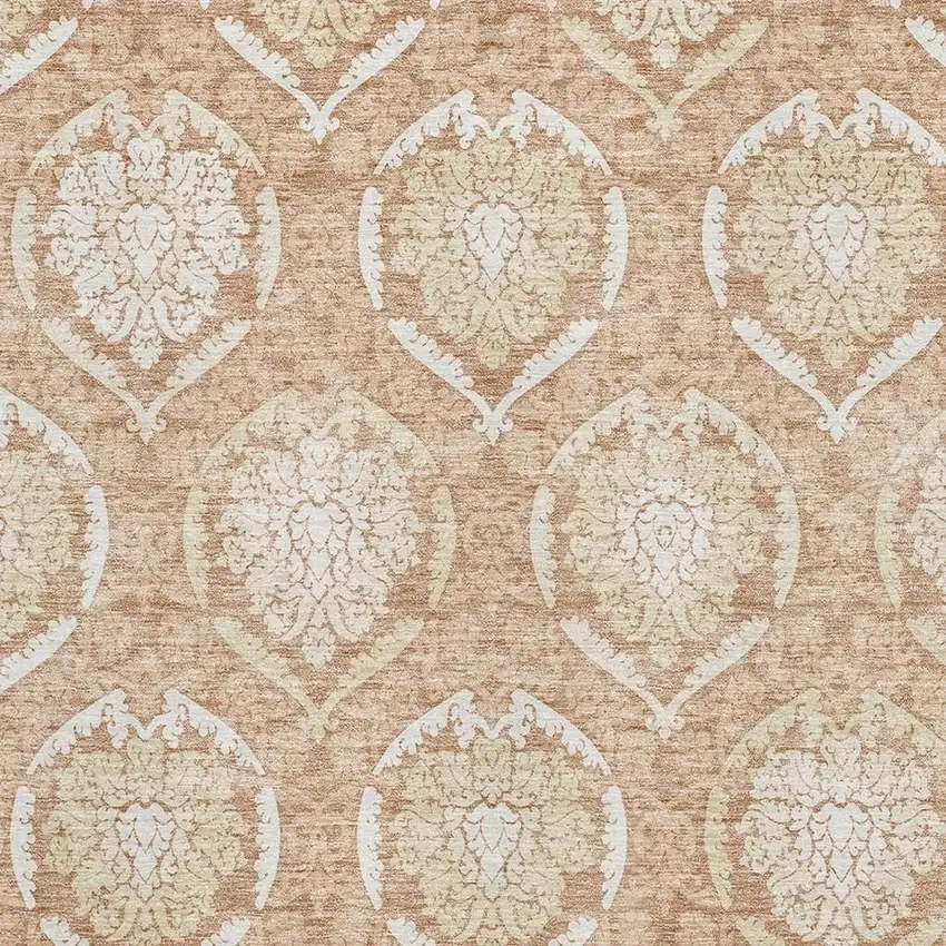 Salmon And Ivory Medallion Washable Area Rug With UV Protection Photo 3