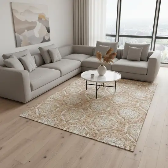 Salmon And Ivory Medallion Washable Area Rug With UV Protection Photo 2