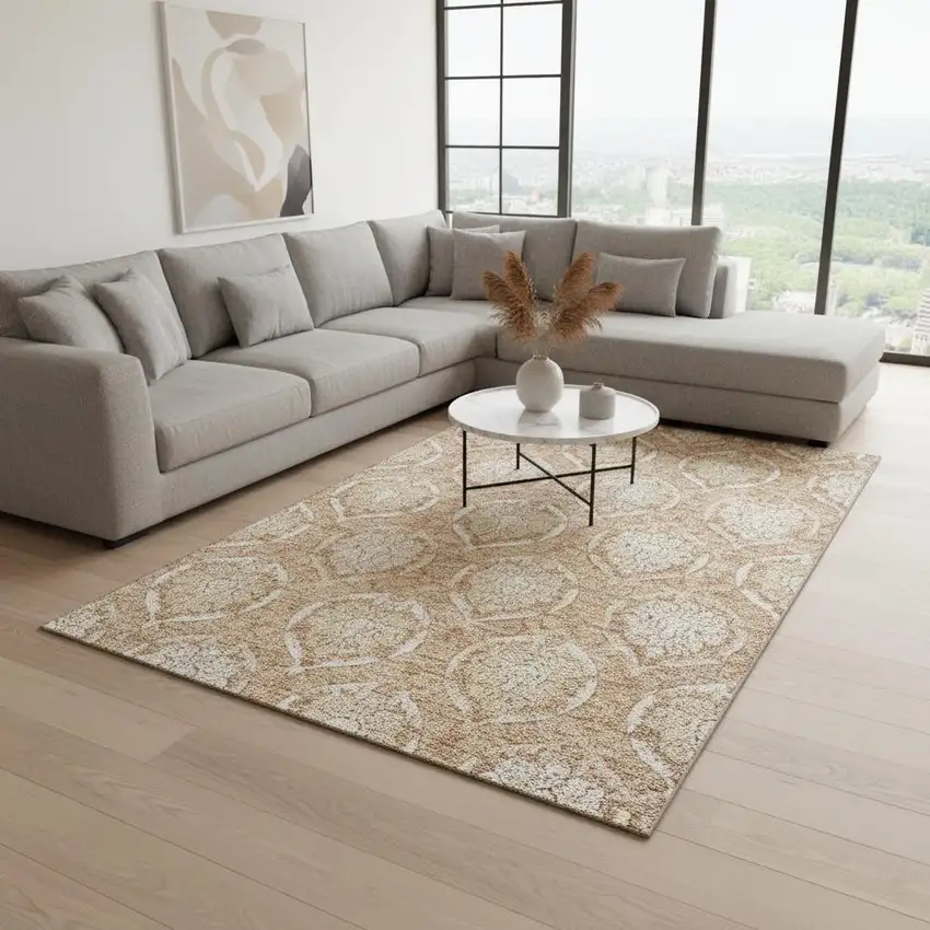 Salmon And Ivory Medallion Washable Area Rug With UV Protection Photo 2