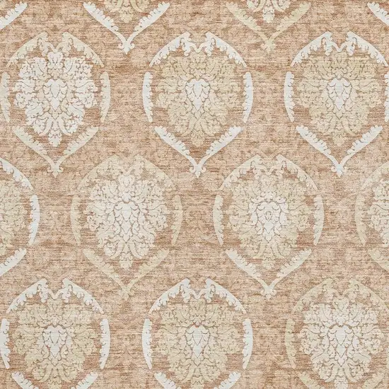 Salmon And Ivory Medallion Washable Area Rug With UV Protection Photo 3