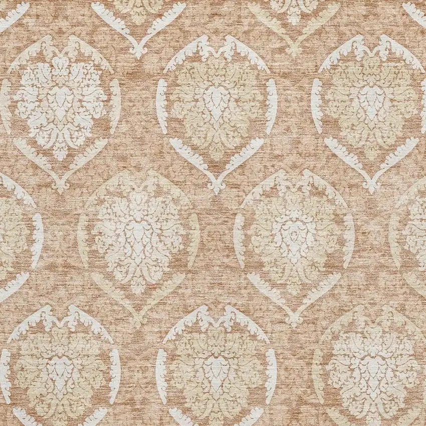 Salmon And Ivory Medallion Washable Area Rug With UV Protection Photo 3