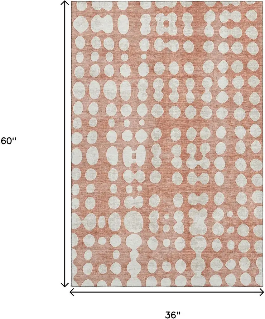 Salmon And Ivory Polka Dot Washable Area Rug With UV Protection Photo 3