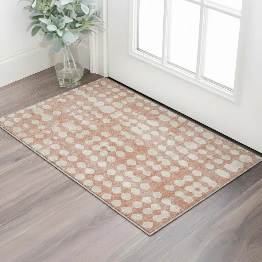 Salmon And Ivory Polka Dot Washable Area Rug With UV Protection Photo 2