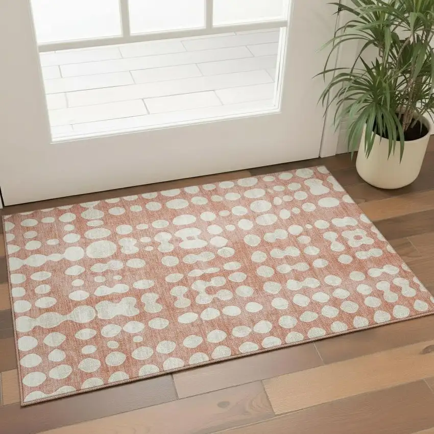 Salmon And Ivory Polka Dot Washable Area Rug With UV Protection Photo 1