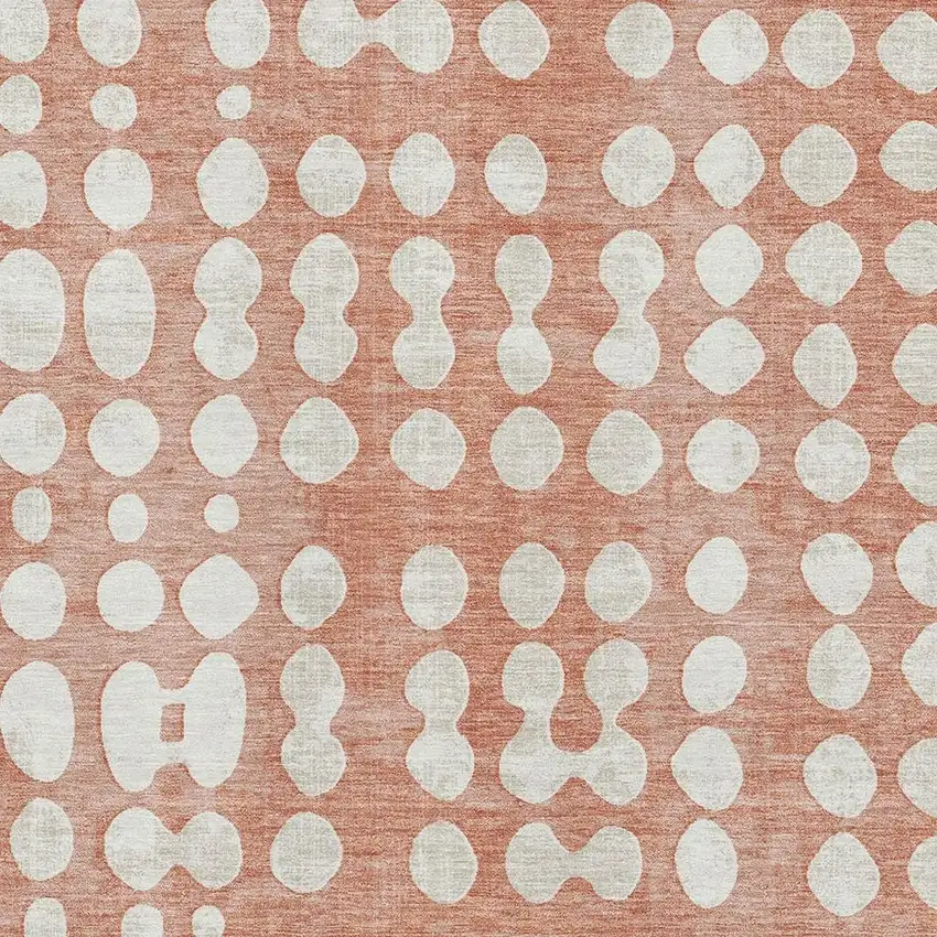 Salmon And Ivory Polka Dot Washable Area Rug With UV Protection Photo 3