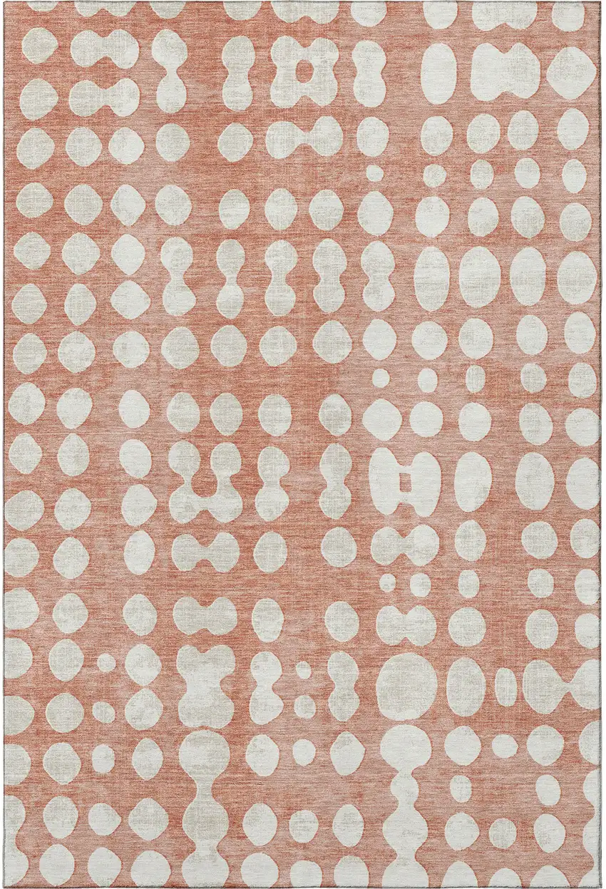 Salmon And Ivory Polka Dot Washable Area Rug With UV Protection Photo 4