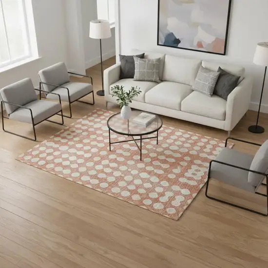 Salmon And Ivory Polka Dot Washable Area Rug With UV Protection Photo 2