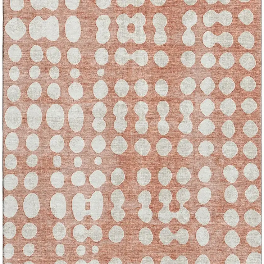 Salmon And Ivory Polka Dot Washable Area Rug With UV Protection Photo 3