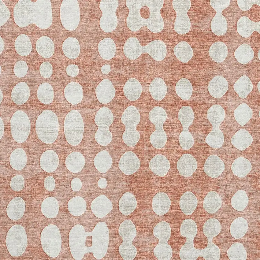 Salmon And Ivory Polka Dot Washable Area Rug With UV Protection Photo 3