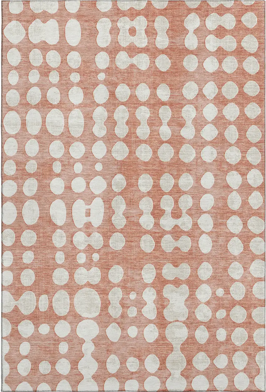 Salmon And Ivory Polka Dot Washable Area Rug With UV Protection Photo 1