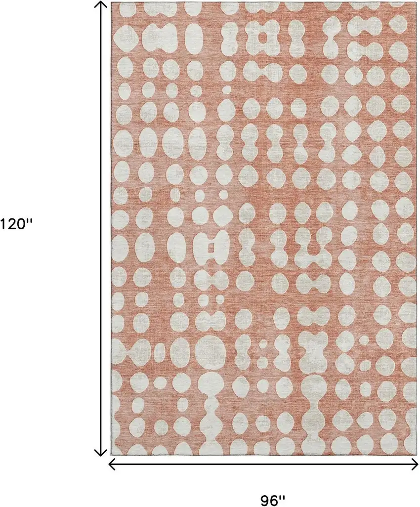 Salmon And Ivory Polka Dot Washable Area Rug With UV Protection Photo 8