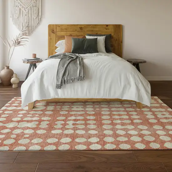 Salmon And Ivory Polka Dot Washable Area Rug With UV Protection Photo 6