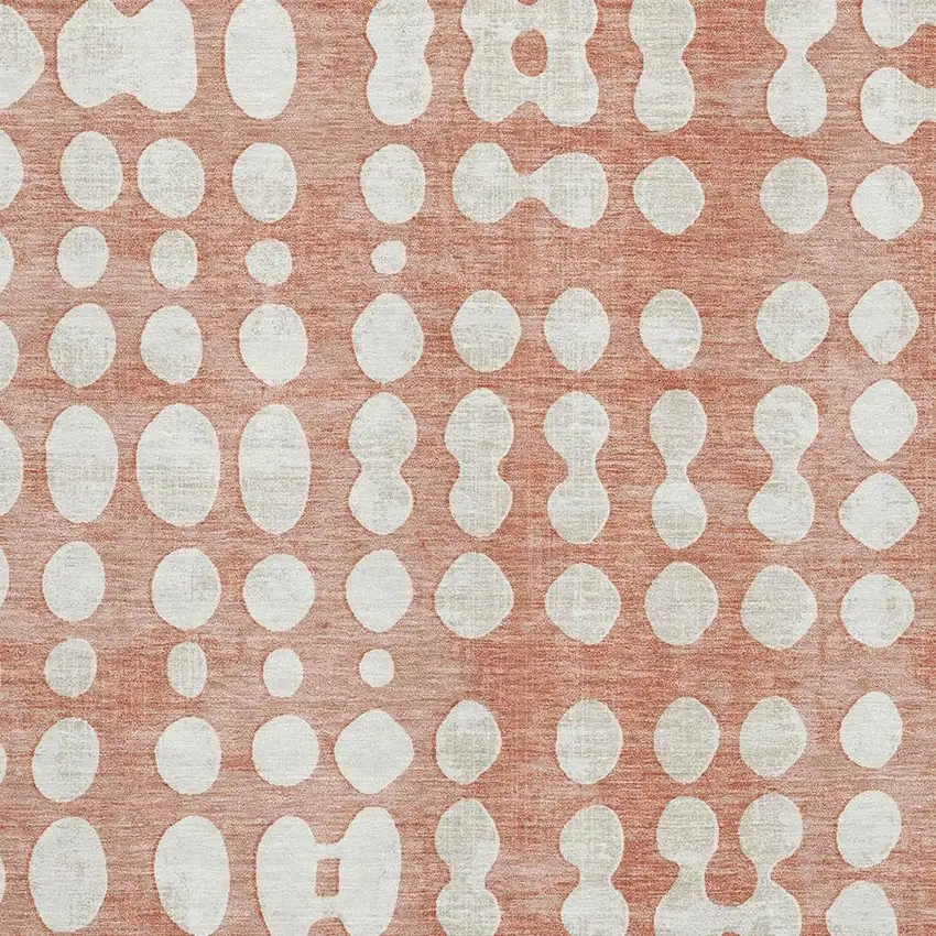 Salmon And Ivory Polka Dot Washable Area Rug With UV Protection Photo 3