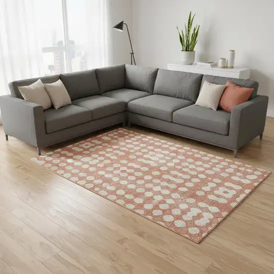 Salmon And Ivory Polka Dot Washable Area Rug With UV Protection Photo 2