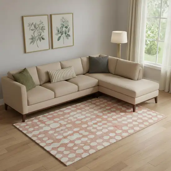 Salmon And Ivory Polka Dot Washable Area Rug With UV Protection Photo 1