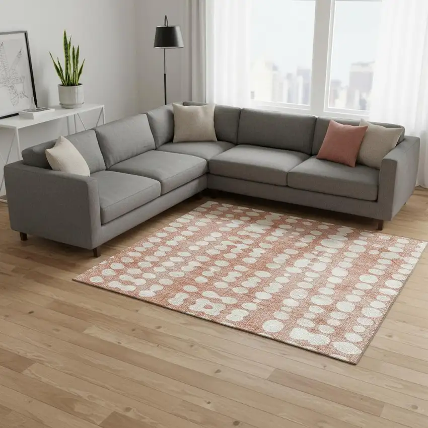 Salmon And Ivory Polka Dot Washable Area Rug With UV Protection Photo 2