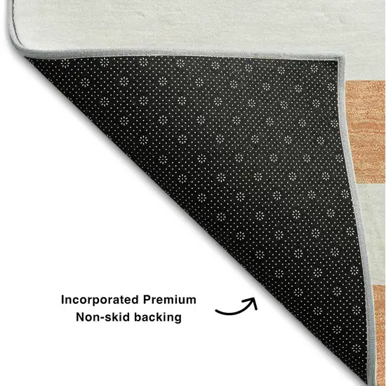 Salmon And Ivory Striped Washable Area Rug With UV Protection Photo 6
