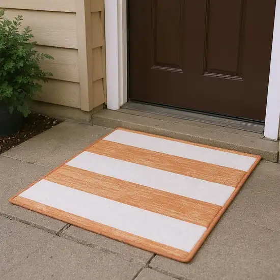 Salmon And Ivory Striped Washable Area Rug With UV Protection Photo 2