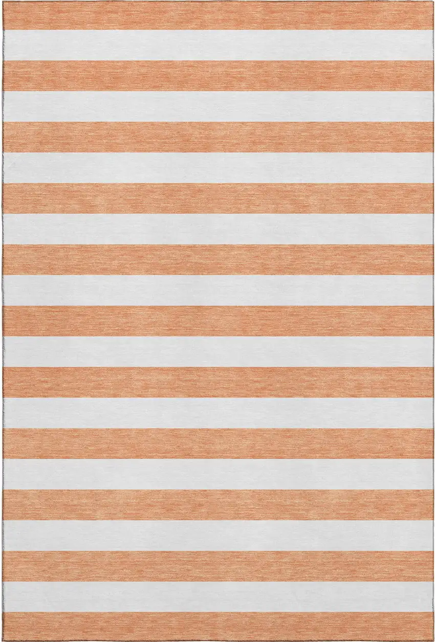 Salmon And Ivory Striped Washable Area Rug With UV Protection Photo 5
