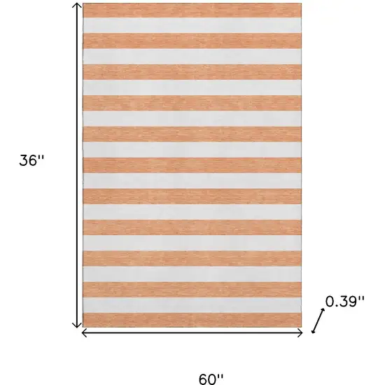 Salmon And Ivory Striped Washable Area Rug With UV Protection Photo 3