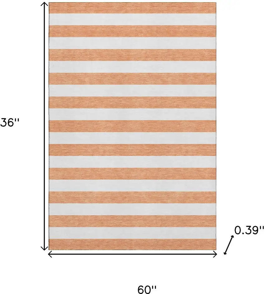 Salmon And Ivory Striped Washable Area Rug With UV Protection Photo 3