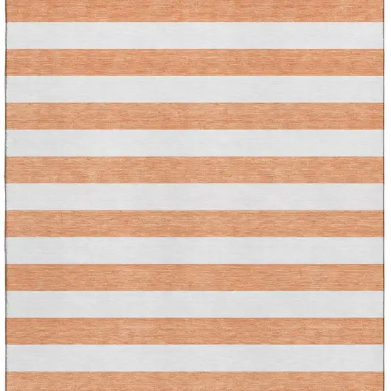Salmon And Ivory Striped Washable Area Rug With UV Protection Photo 5