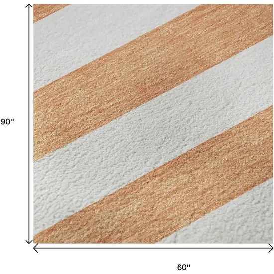 Salmon And Ivory Striped Washable Area Rug With UV Protection Photo 9