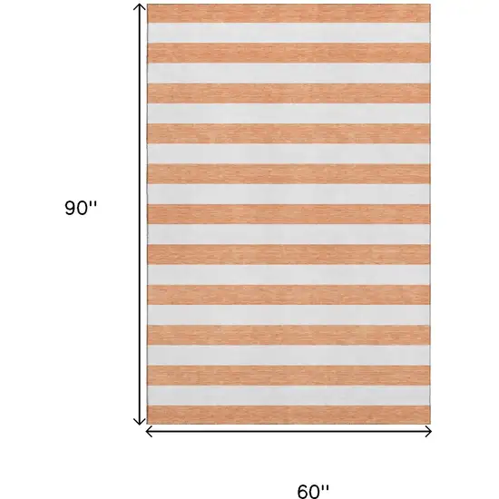 Salmon And Ivory Striped Washable Area Rug With UV Protection Photo 3