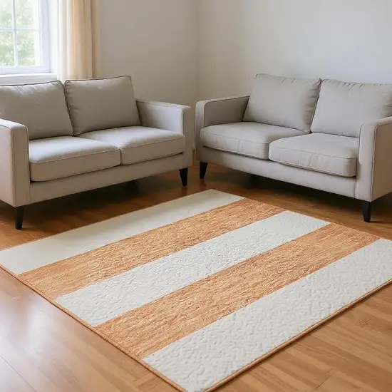 Salmon And Ivory Striped Washable Area Rug With UV Protection Photo 2