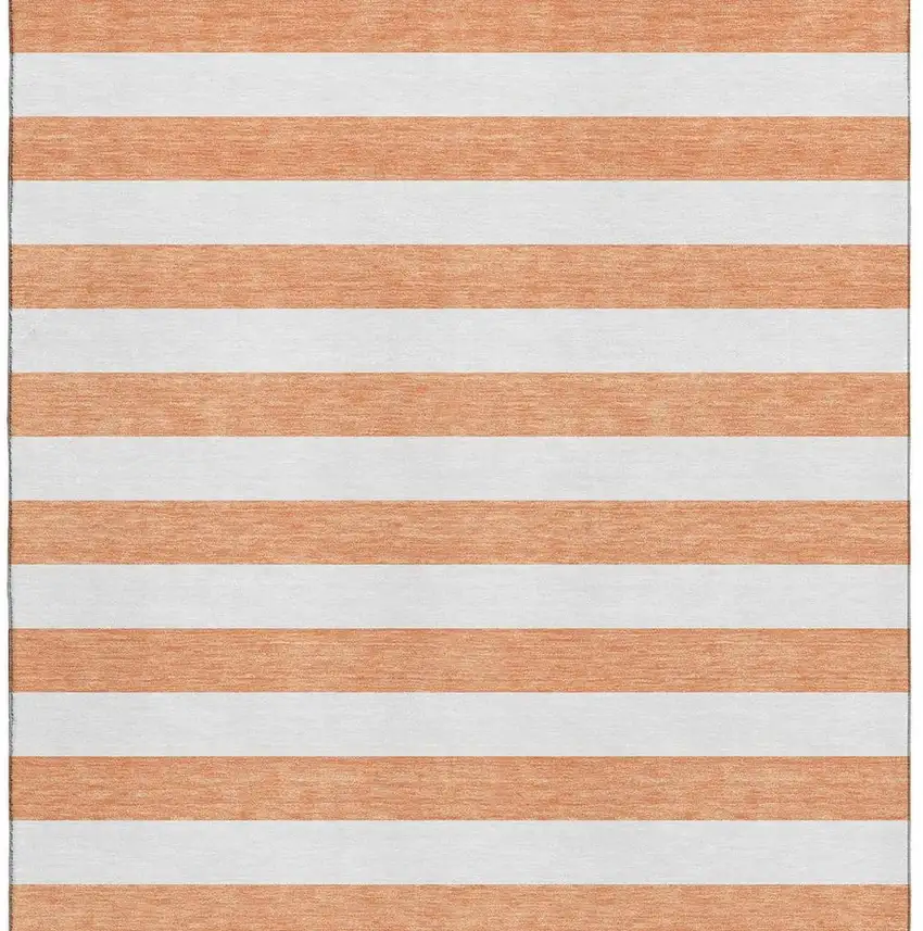 Salmon And Ivory Striped Washable Area Rug With UV Protection Photo 5