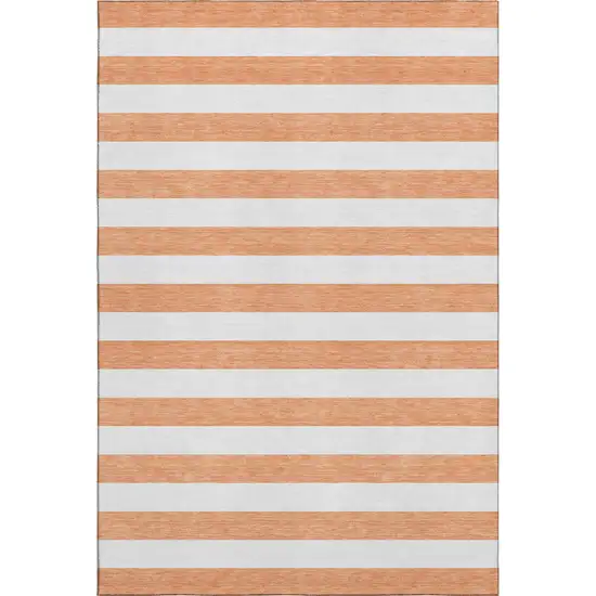 Salmon And Ivory Striped Washable Area Rug With UV Protection Photo 5
