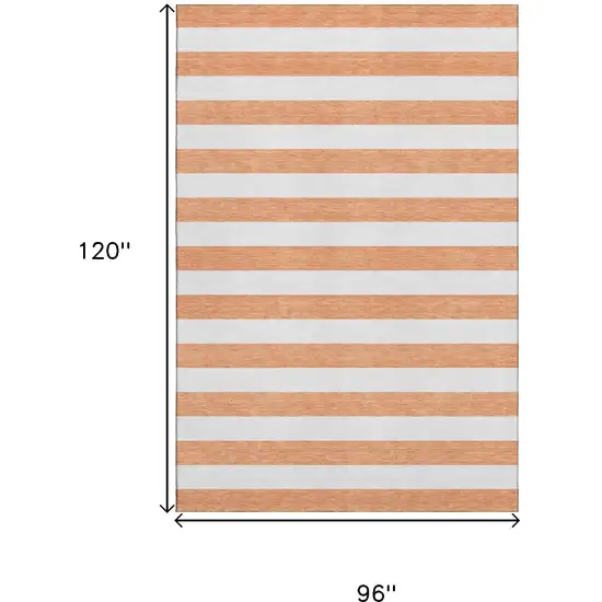 Salmon And Ivory Striped Washable Area Rug With UV Protection Photo 3