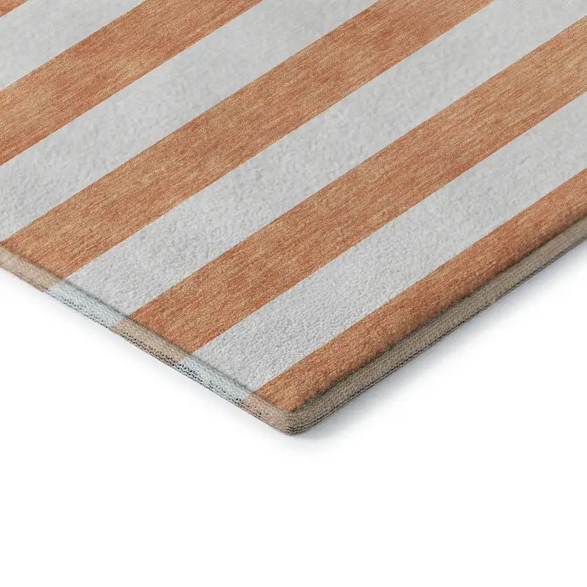 Salmon And Ivory Striped Washable Area Rug With UV Protection Photo 7
