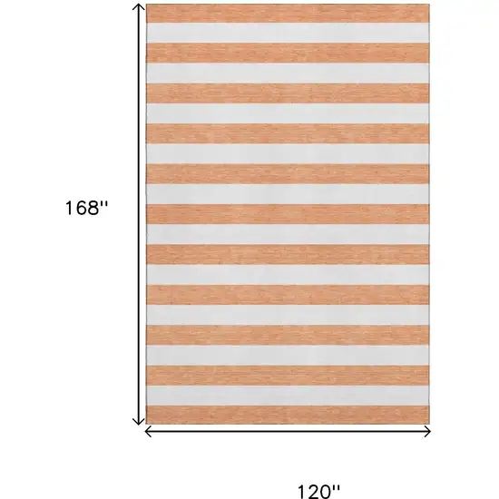 Salmon And Ivory Striped Washable Area Rug With UV Protection Photo 3