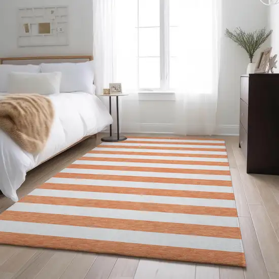 Salmon And Ivory Striped Washable Area Rug With UV Protection Photo 3